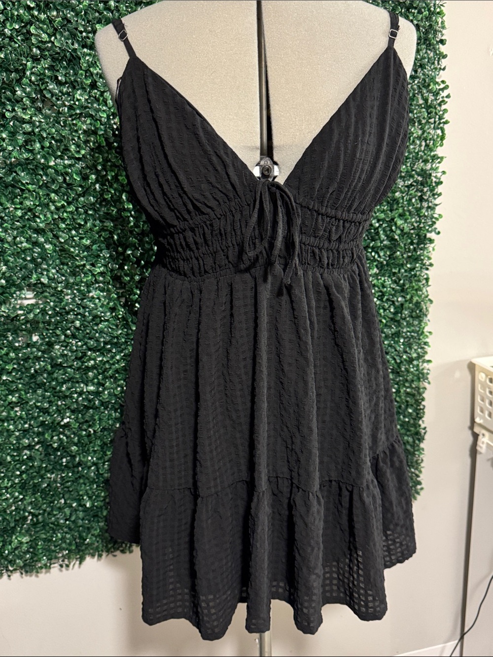 Aeropostale Black Textured Tie-Front Mini Dress